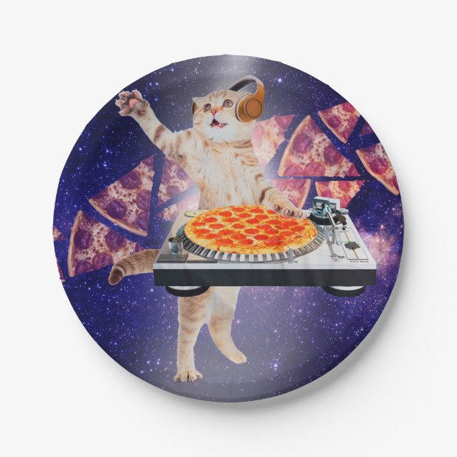 DJ Cat Turntable Mixer Paper Plate (Front)