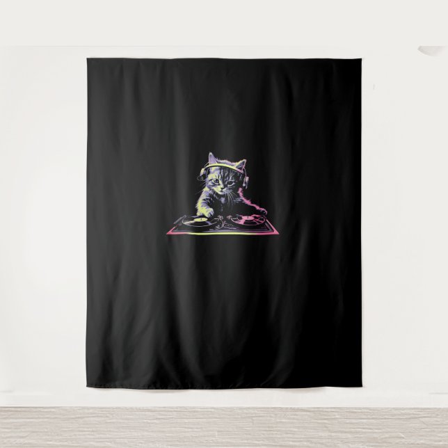 DJ Controller Cat - Funny DJ Cat Tapestry (Front)