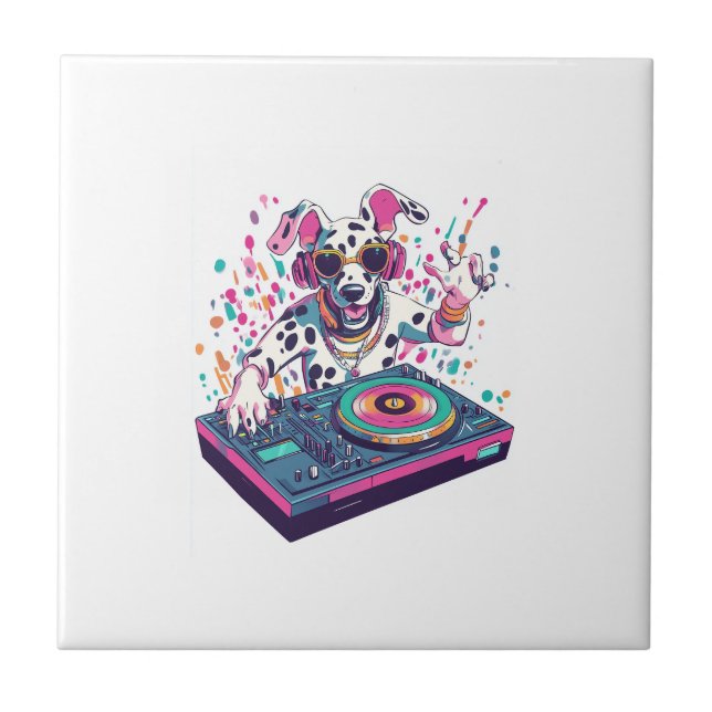 DJ Dalmatian � EDM Rave Party Dog Ceramic Tile (Front)