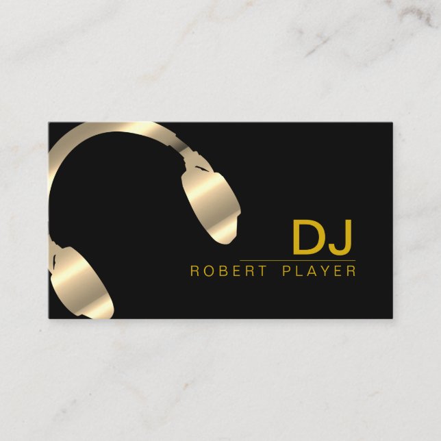 DJ Deejay Professional Headphone Gold Faux Music Business Card (Front)