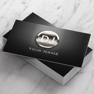 DJ Deejay Steel Monogram Modern Metal Business Card