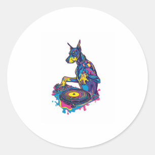 DJ Doberman – Club Vibe Party Dog Classic Round Sticker