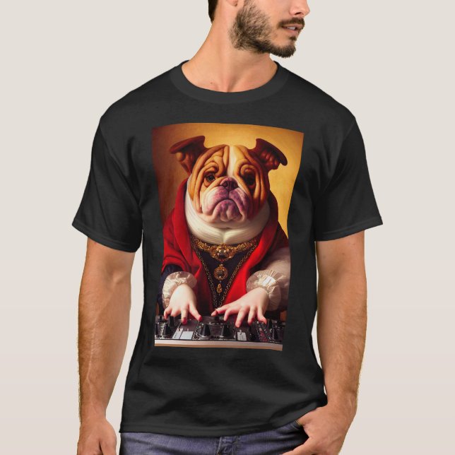 Dj Dog bulldog funny cute fat music vinyl T-Shirt (Front)