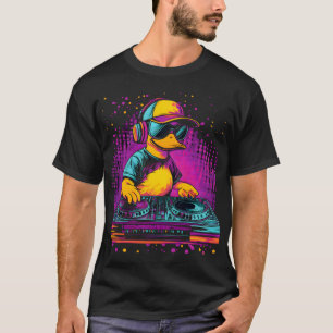 DJ Duck with Headphones – Neon Glitch Party Vibes T-Shirt