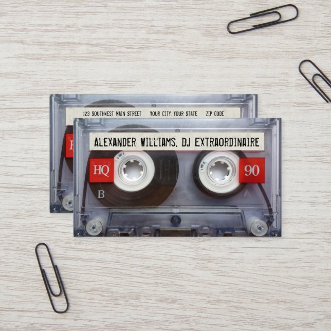 DJ Extraordinaire Cassette Tape with QR Code Business Card (Front/Back In Situ)