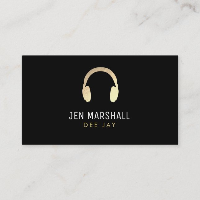 DJ faux gold foil headphones Business Card (Front)