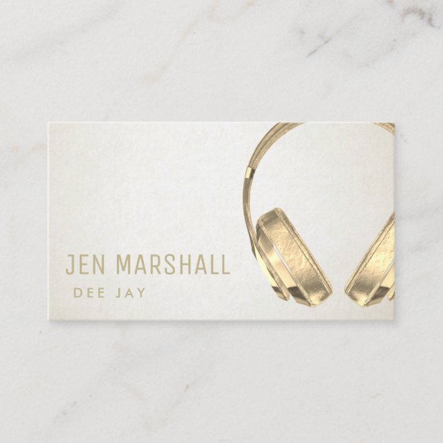 DJ faux gold foil headphones on ivory background Business Card (Front)