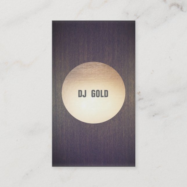 DJ Faux Gold Leaf Circle Wood Music Business Card (Front)