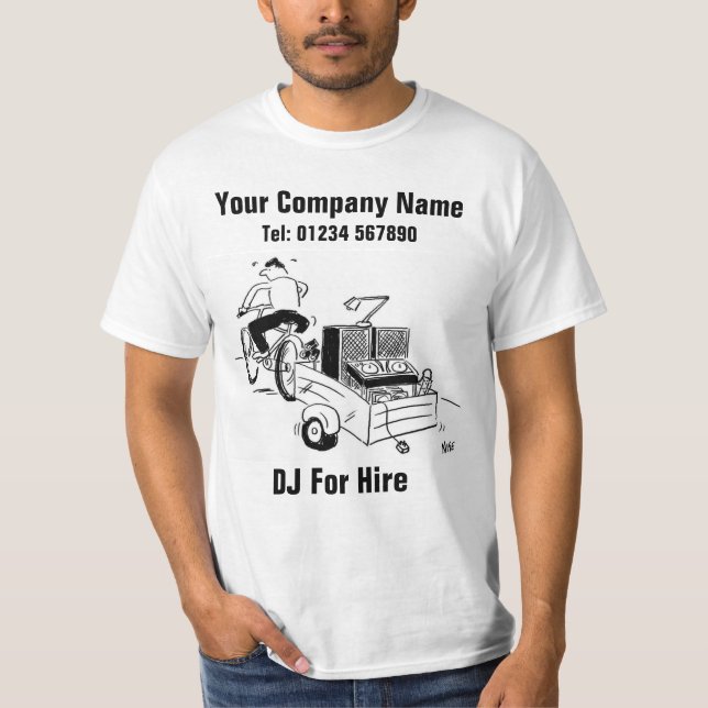 DJ For Hire Cartoon to Personalise T-Shirt (Front)