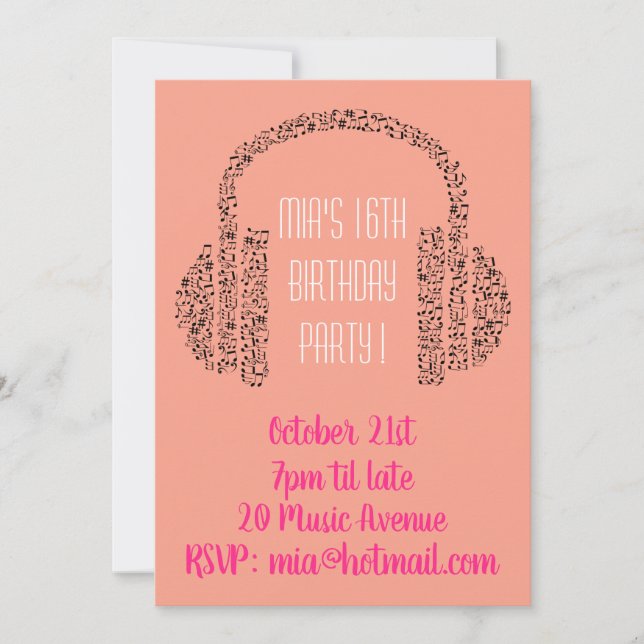 DJ funky cool music teenage girl birthday party Invitation (Front)