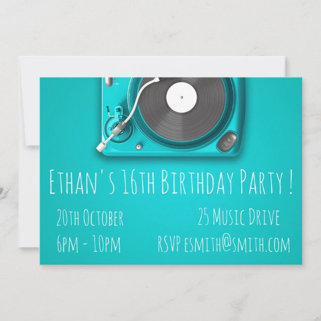 DJ funky cool retro teenage boys birthday party Invitation (Front)