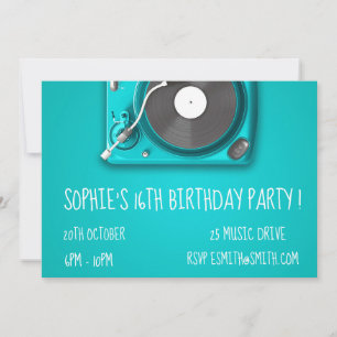 DJ funky cool retro teenage girl birthday party Invitation