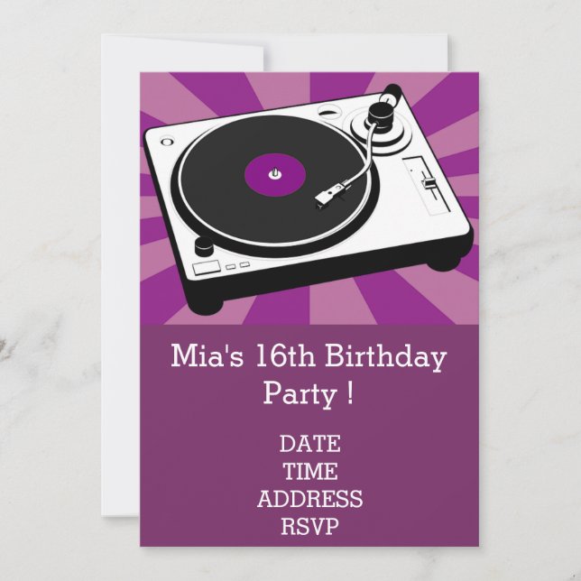 DJ funky cool retro teenage girls birthday party Invitation (Front)