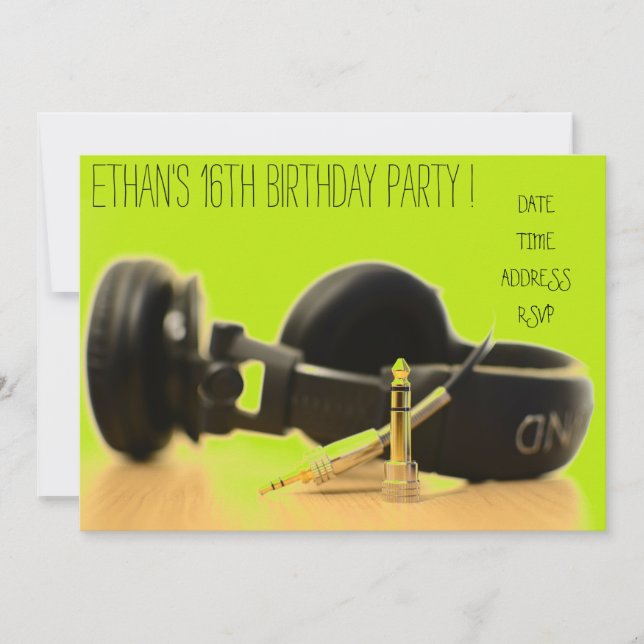 DJ funky cool teenage boys birthday party Invitation (Front)