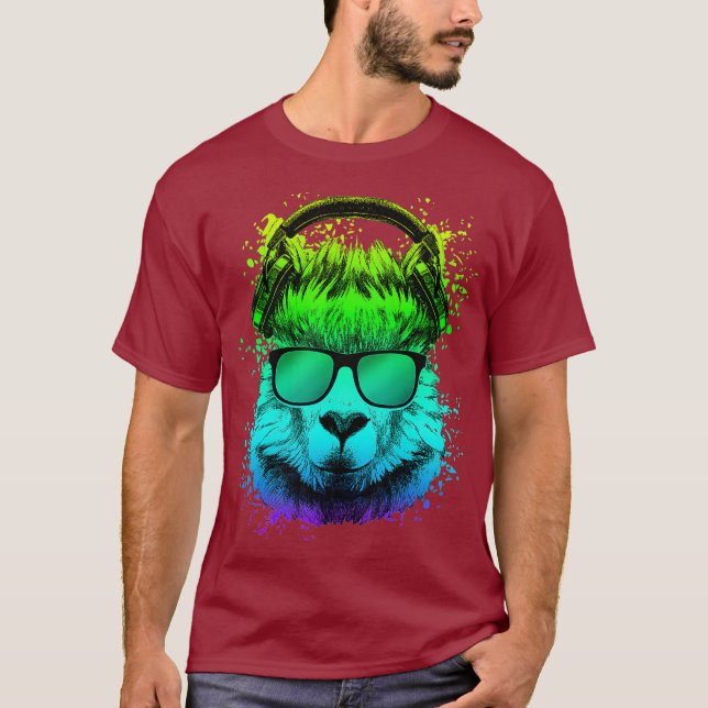 DJ Gift for Ravers EDM Techno House Music Llama T-Shirt (Front)