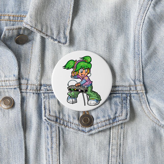 DJ Girl with Green Hair and Headphones  7.5 Cm Round Badge (Creator Uploaded)