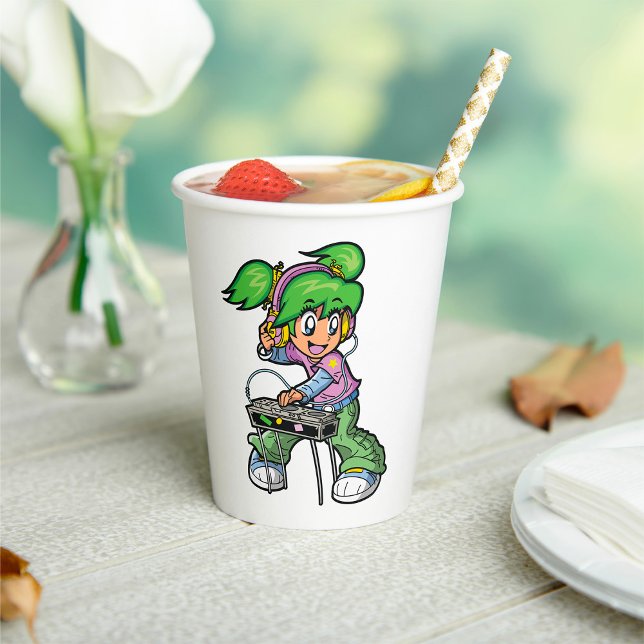 DJ Girl with Green Hair and Headphones  Paper Cups (Creator Uploaded)