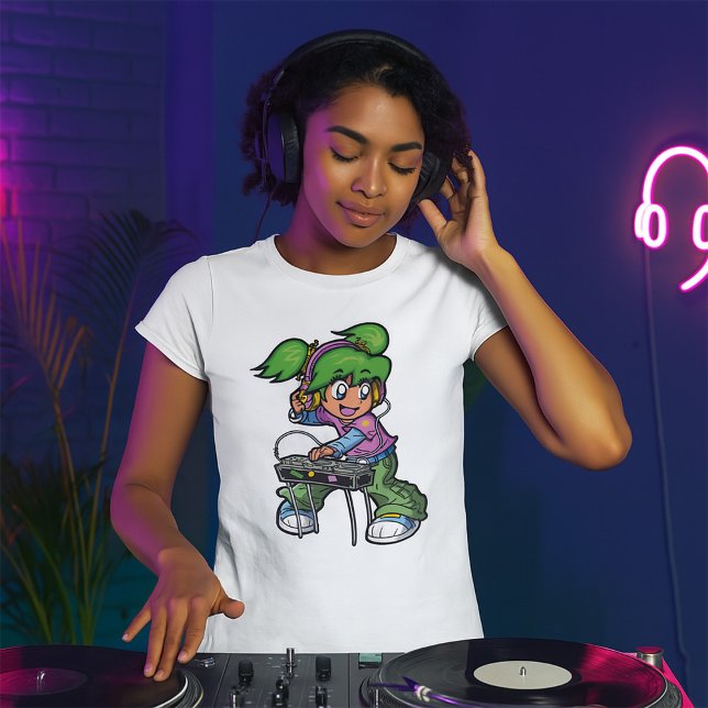 DJ Girl with Green Hair and Headphones  T-Shirt (Creator Uploaded)