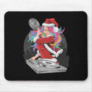 Dj Girl With Rainbow Hair In Santa Suit Christmas  Mouse Pad