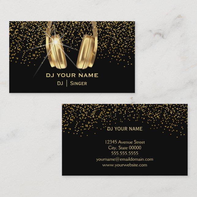 DJ  gold glitter Business Card (Front/Back)