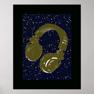 dj headphone and sky stars poster