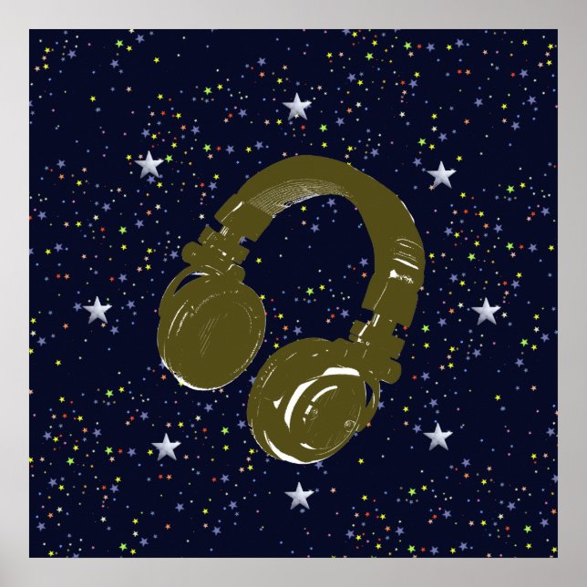 dj headphone & starry night sky poster (Front)