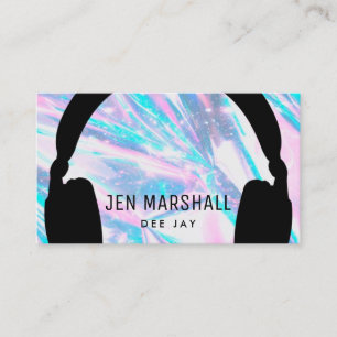 DJ headphones on faux holographic Business Card