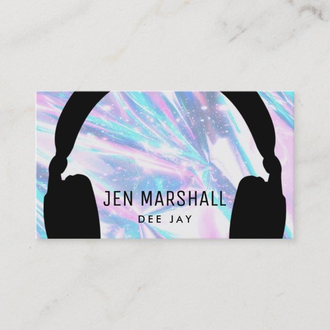 DJ headphones on faux holographic Business Card (Front)