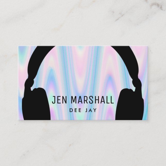 DJ headphones on faux iridescent design Business Card (Front)