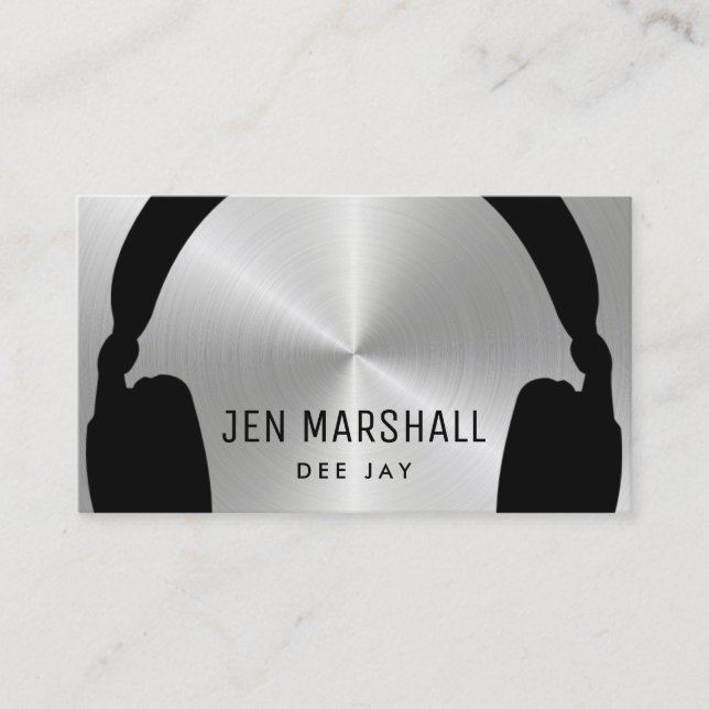 DJ headphones on faux metallic effect Business Card (Front)