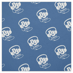 DJ headphones personalised name blue fabric