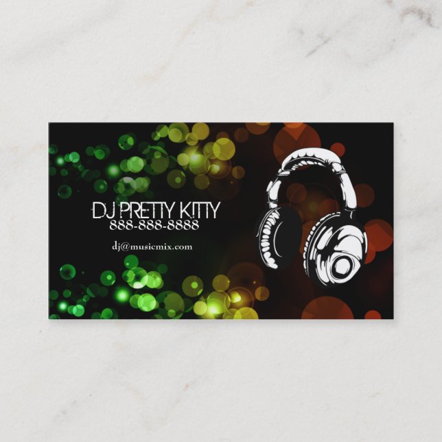 DJ Headphones with Colourful Lights Business Cards (Front)