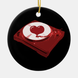 DJ Heart Turntable Ceramic Tree Decoration