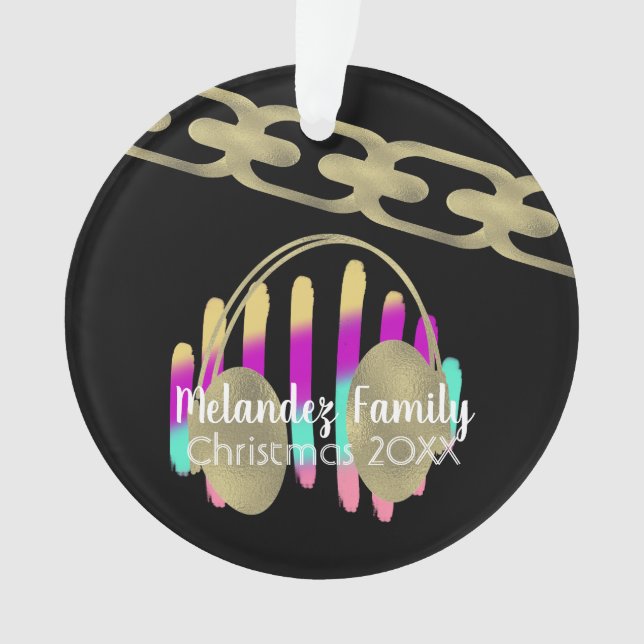 DJ Hip Hop Retro Headphones Neon Foil Chain Ornament (Front)