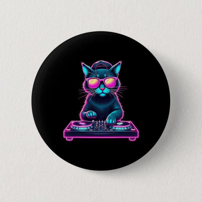 Dj House Cat Rainbow Dj Cat Kitty  6 Cm Round Badge (Front)