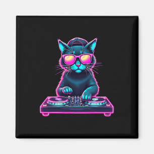 Dj House Cat Rainbow Dj Cat Kitty  Magnet