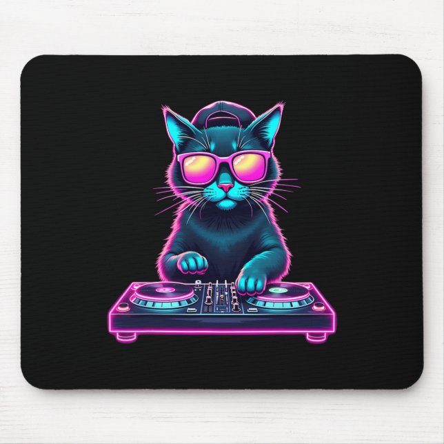 Dj House Cat Rainbow Dj Cat Kitty  Mouse Pad (Front)