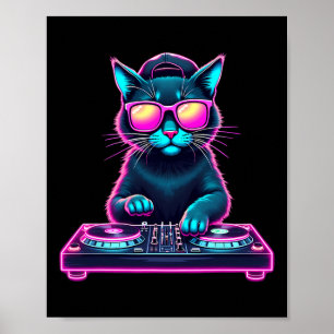 Dj House Cat Rainbow Dj Cat Kitty Poster