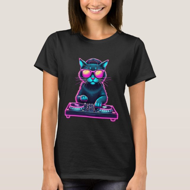 Dj House Cat Rainbow Dj Cat Kitty  T-Shirt (Front)