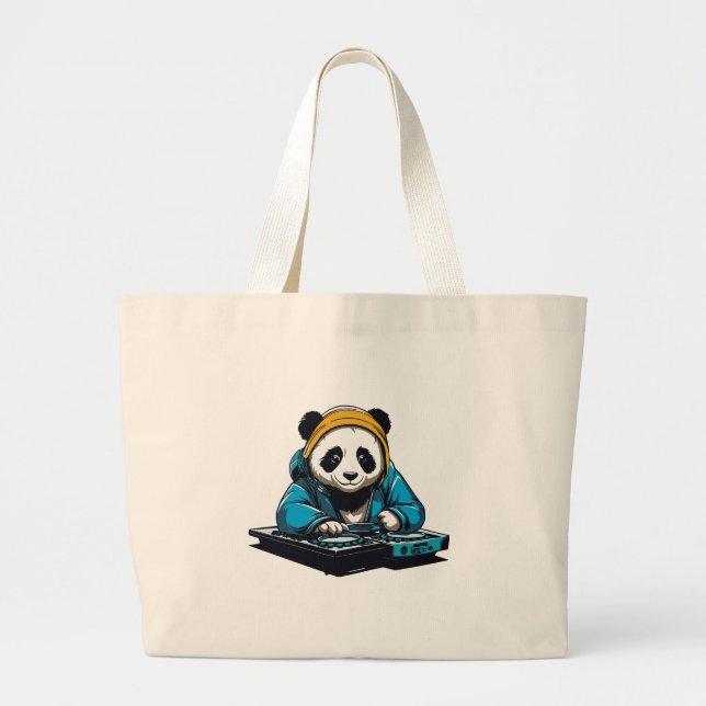 DJ Kawaii Panda Large Tote Bag (Front)
