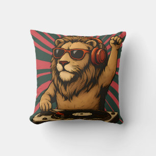 DJ Lion – Cool Retro Style Music Art Cushion