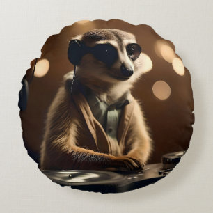 DJ Meerkat: Spinning Tracks in the Savanna, Round Cushion