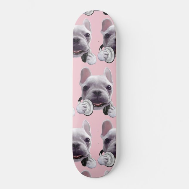 DJ Mode On: Cool French Bulldog with Headphones Skateboard (Front)