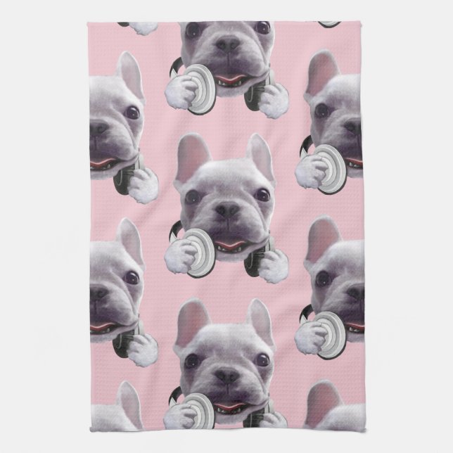 DJ Mode On: Cool French Bulldog with Headphones Tea Towel (Vertical)