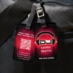 DJ Modern Red Luggage Tag with QR code
