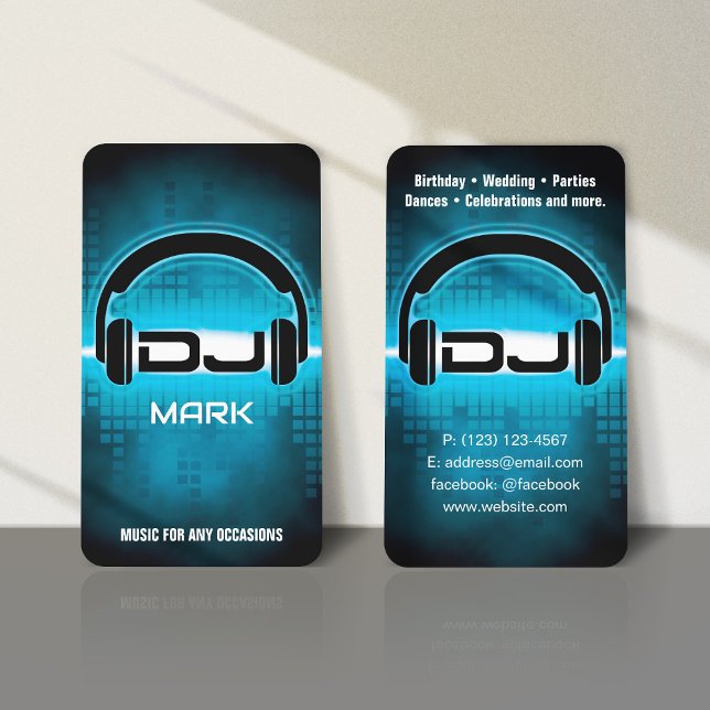DJ Modern Sky Blue Business Card (Vertical card) (Creator Uploaded)