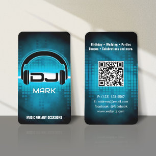 DJ Modern Sky Blue Business Card with QR code