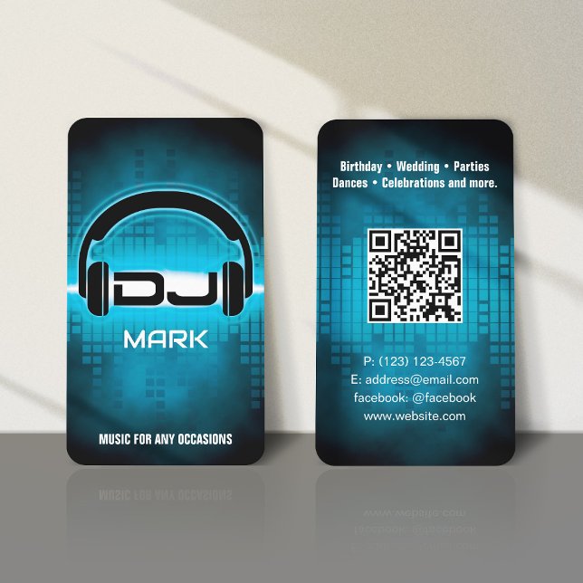 DJ Modern Sky Blue Business Card with QR code (Creator Uploaded)