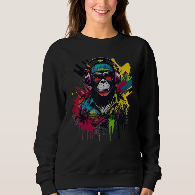 DJ Monkey Chimp With Sunglasses & Headphones Cool  Sweatshirt (Front)