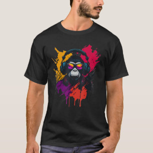 DJ Monkey Chimp With Sunglasses & Headphones Cool T-Shirt
